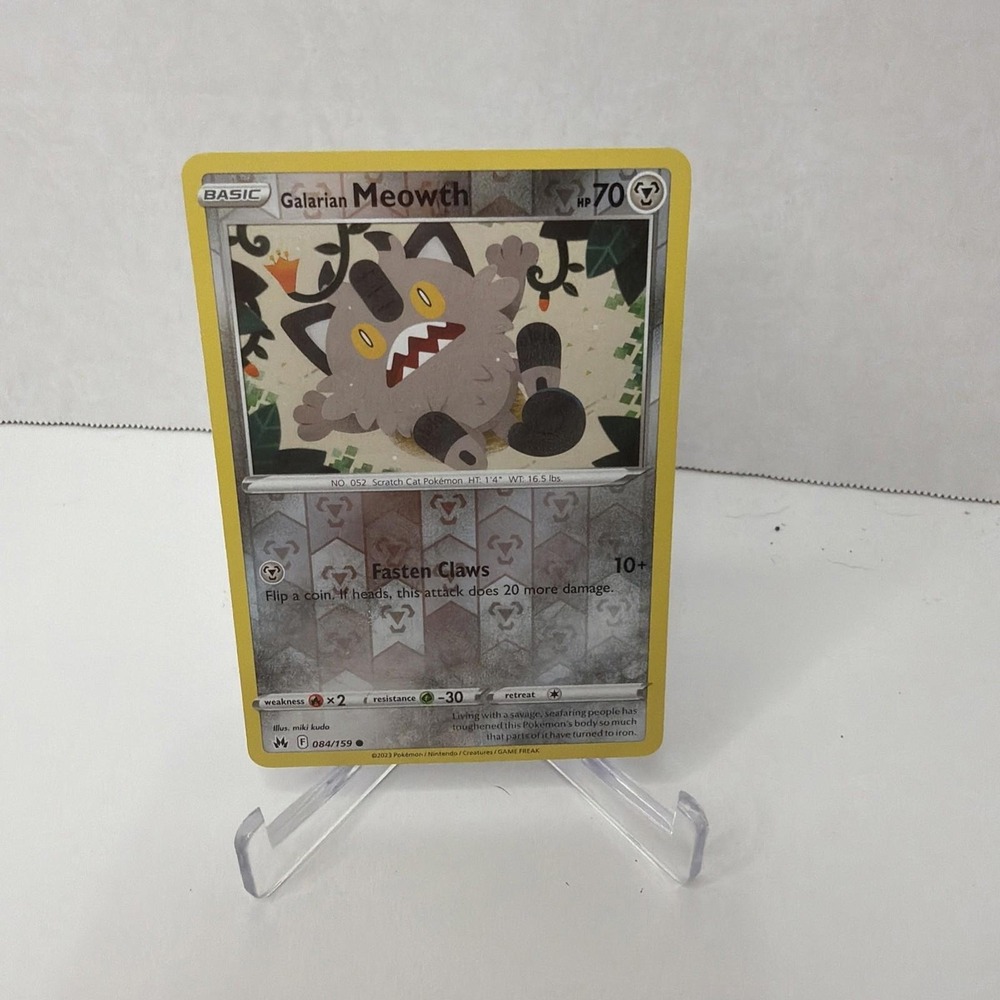 Pokemon Galarian Meowth 084/159 Crown Zenith Reverse Holo Rare Card SWSH